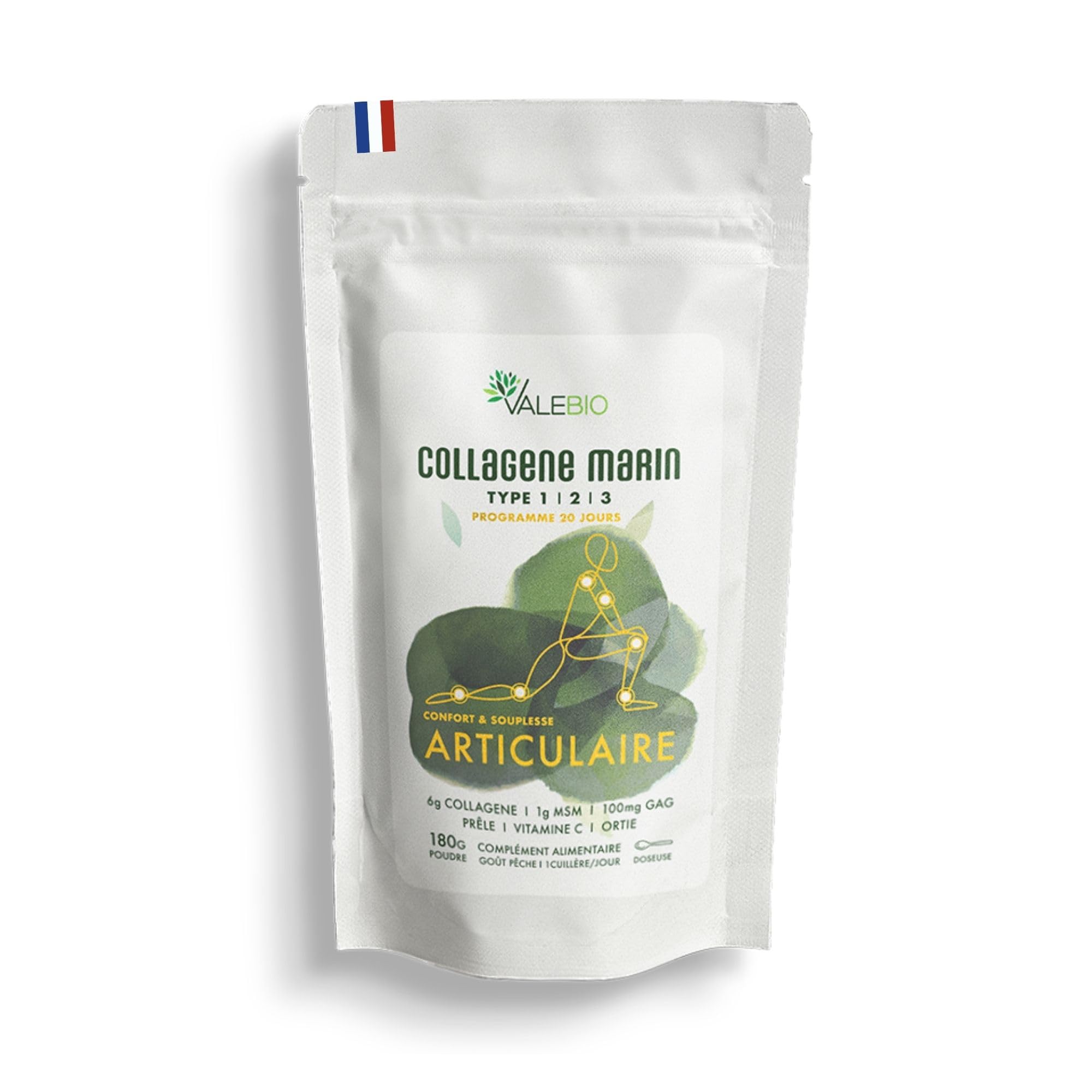 Collagene Marin type 1-2-3 | Confort et souplesse articulaire | 180g, collagene poudre | Valebio