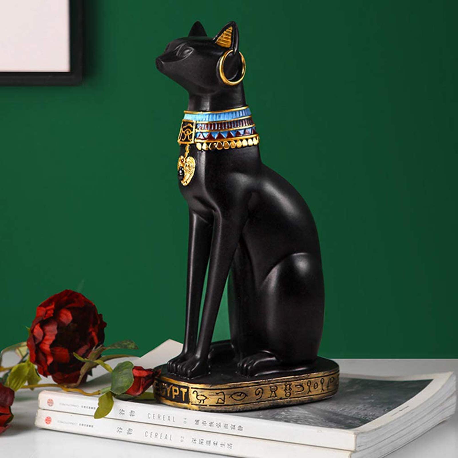 Ägyptische Katze Göttin Bastet Statue Dekofigur,alte exotische Haushalt Sammler Figur für Haus Zimmer Garten Ornament Exquisite Dekor,Schwarz,L