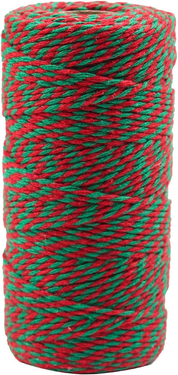 Bakers Twine Multicolor Cotton Twine Packing String for Gardening, Decoration, Tying Cake and Pastry Boxes, Silverware, DIY Crafts Gift Wrapping (Red-Green)