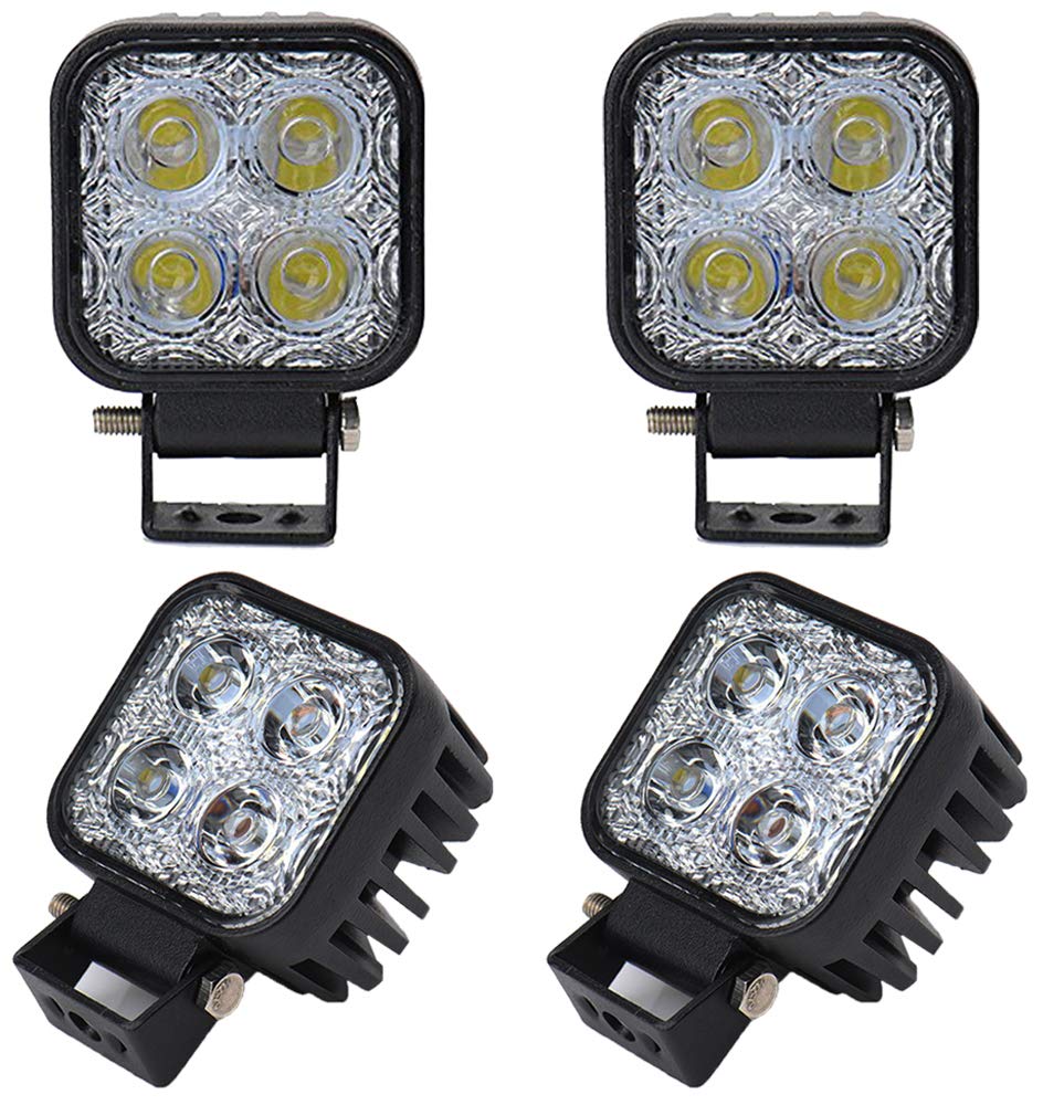 Leetop 4X 12W Carré Feux de Travail à LED Projecteurs Hors Route Projecteur 10V-30V Feux Arrière Lumières Supplémentaires Phare pour Tracteur SUV,UTV,ATV