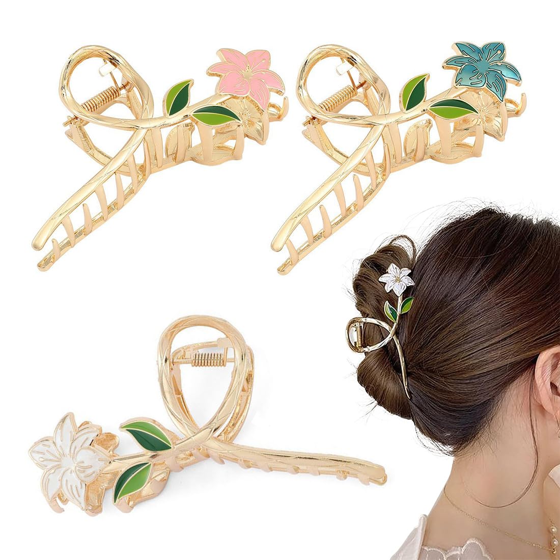Bangbobi Set of 3 Women's Flower Hair Clips: Large Hair Clip for Thin and Thick Hair: Vibrant Flower Shape Hair Clip Suitable for Any Occasion
