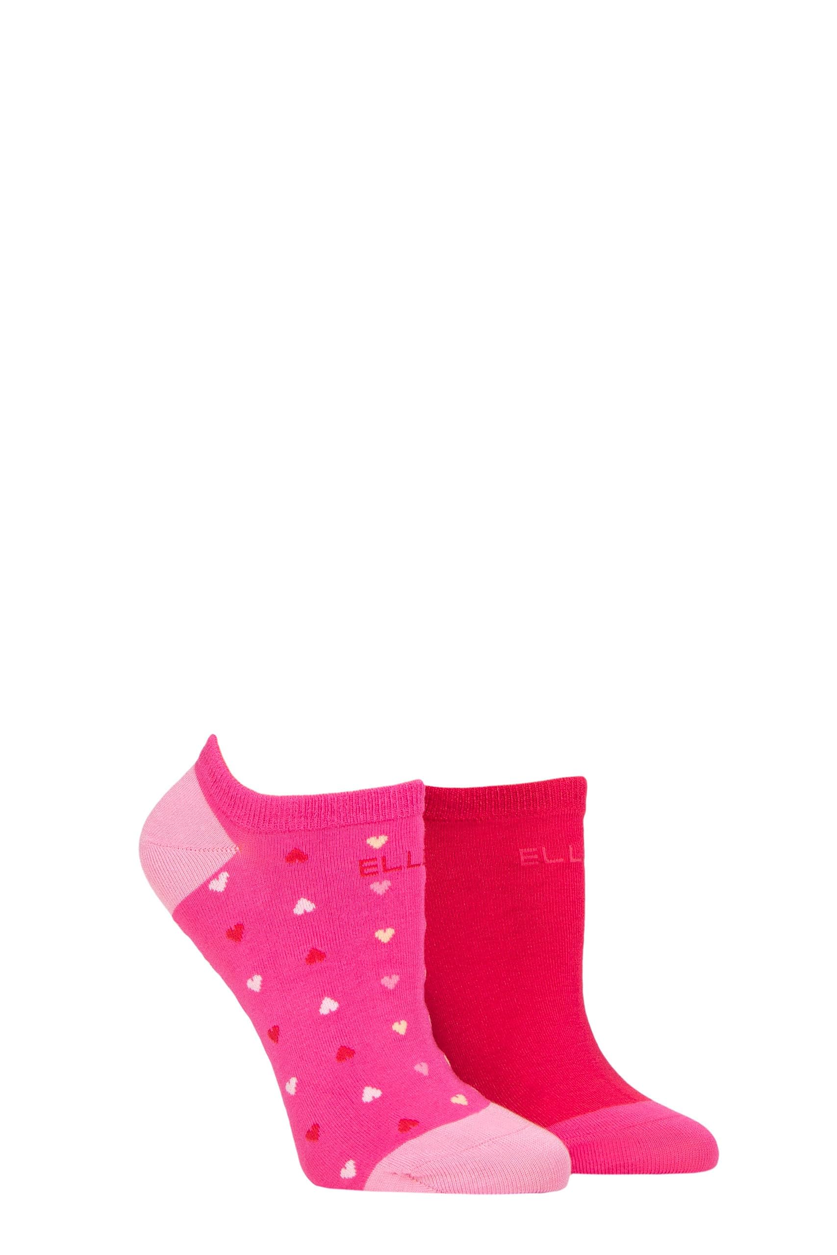 ELLE Ladies No Show Socks -Plain Patterned and Striped Soft Breathable Bamboo Material in a Multipack of 2 Size 4-8 (UK, Numeric, 4, 8, Regular, Regular, Cherry Fizz Patterned)