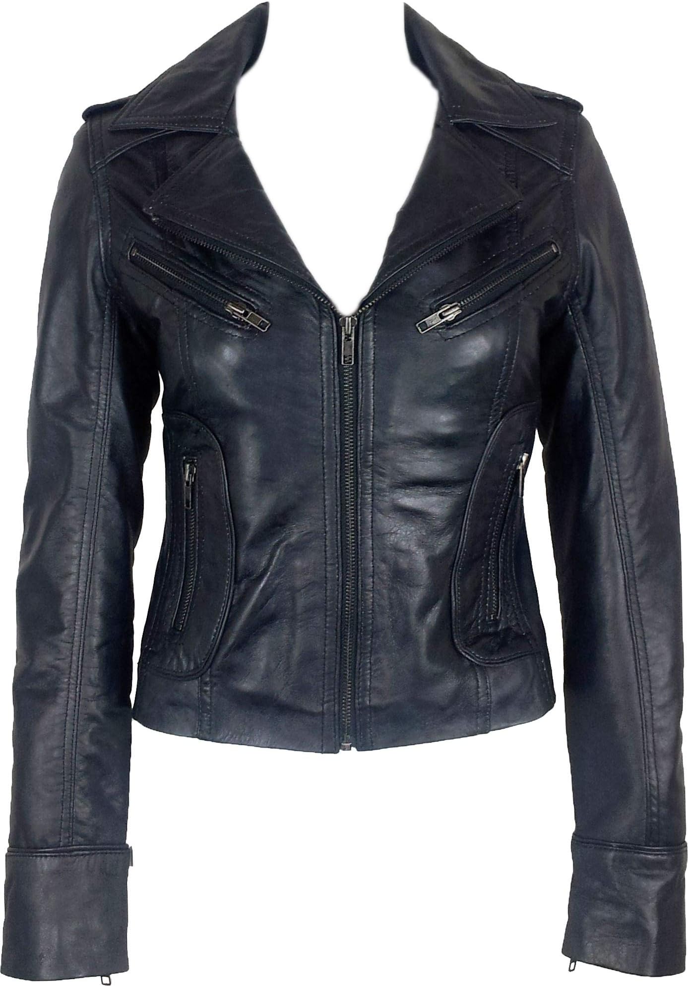 Unicorn Womens Black Waxed Real Leather Jacket #Z6