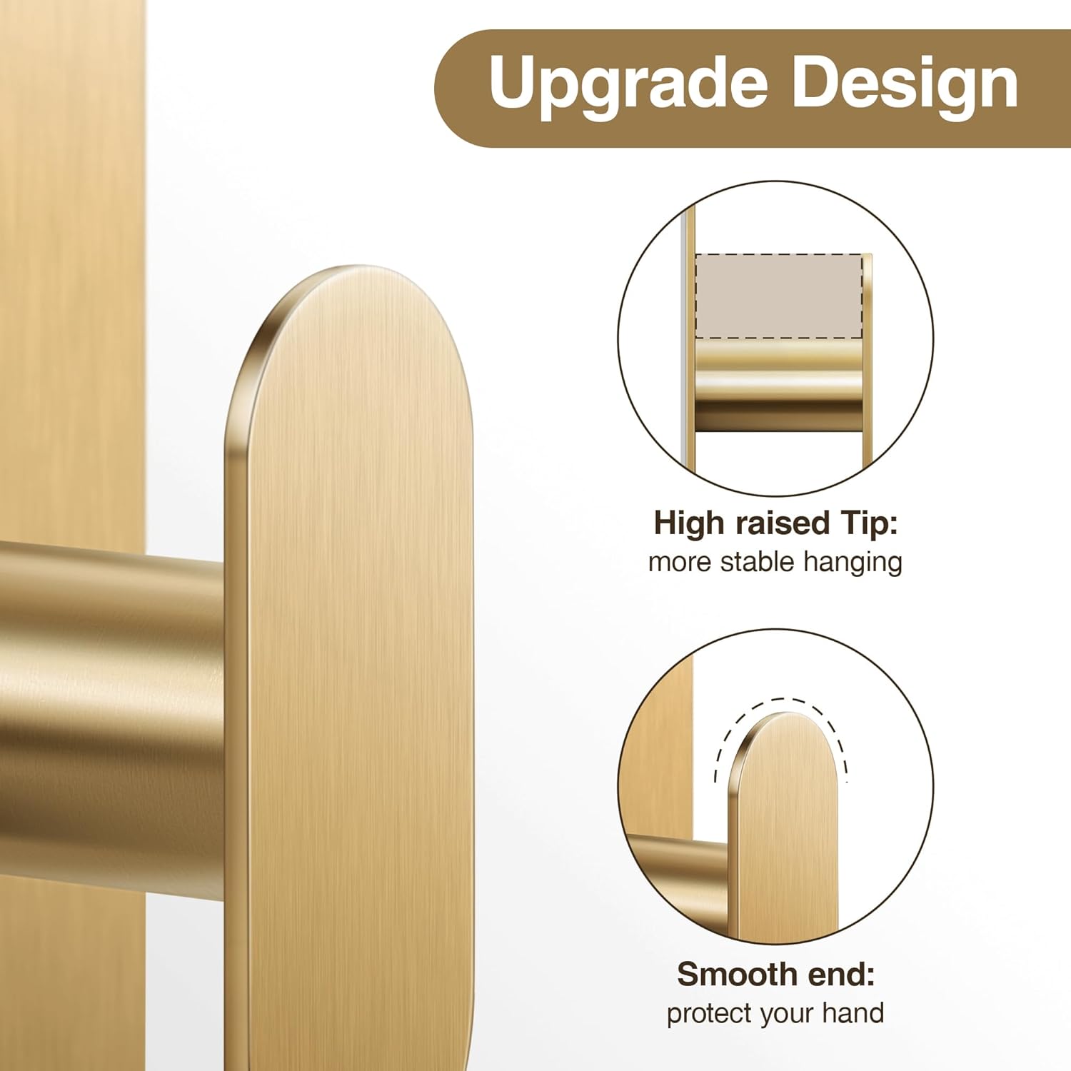 pickpiff Adhesive Towel Hooks for Bathroom: 20LB Extra Strong Wall Hanger for Shower Kitchen RV Dorm Apartment, Gold 4 Pack - Image 6