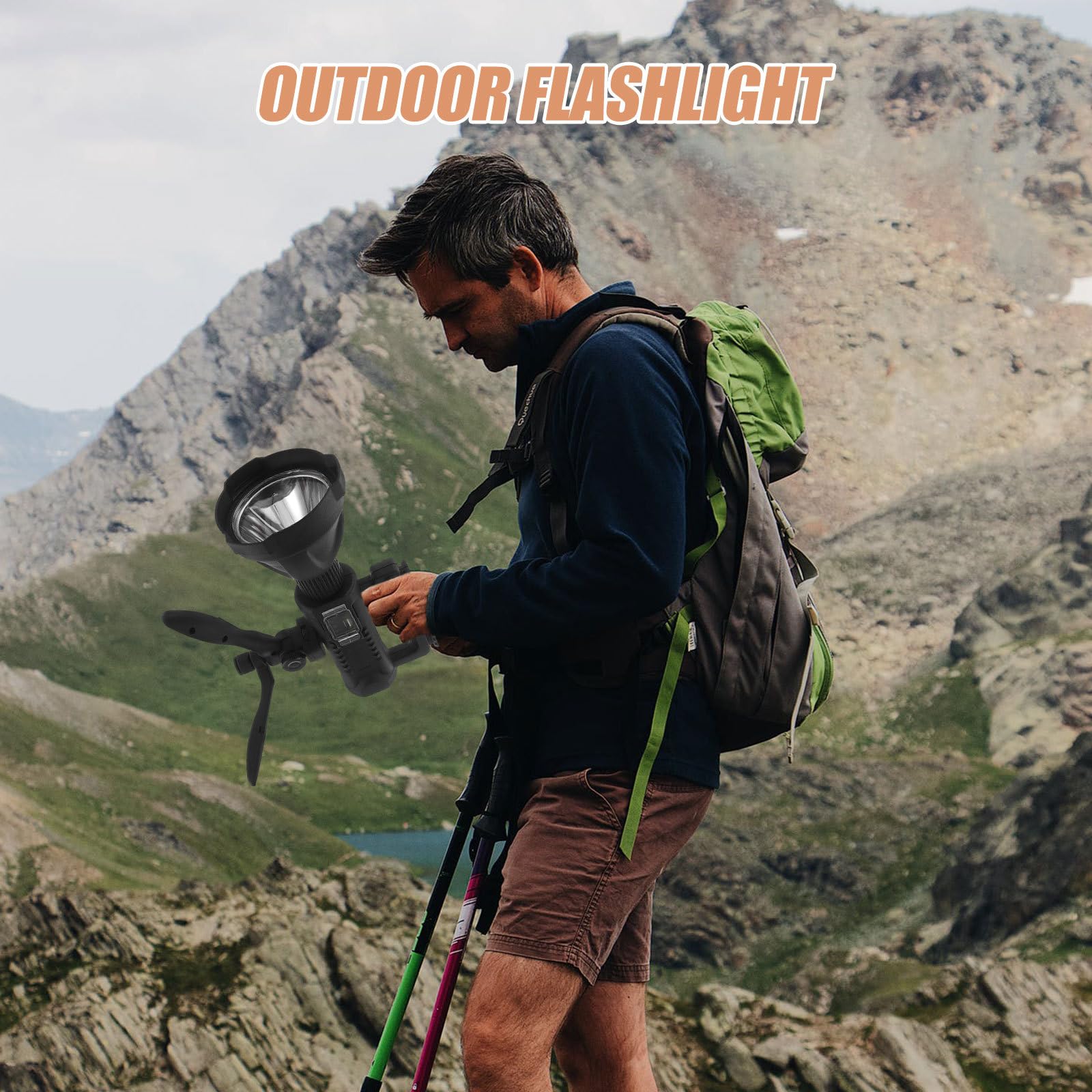 VALICLUD Torcia Portatile da Esterno 8000mah LED Alta Luminosità Resistente Agli Urti per Campeggio e Pesca Ricarica USB e Struttura Leggera in Plastica Nera