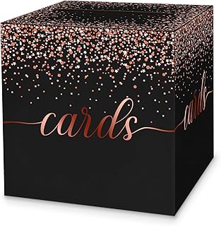 1 Pack Black and Rose Gold Card Box for Party, 8.7" Black Gift Card Box Money Box for Birthday, Wedding, Baby Shower, Retirement, Anniversary, Bridal Shower, Raffle Ticket