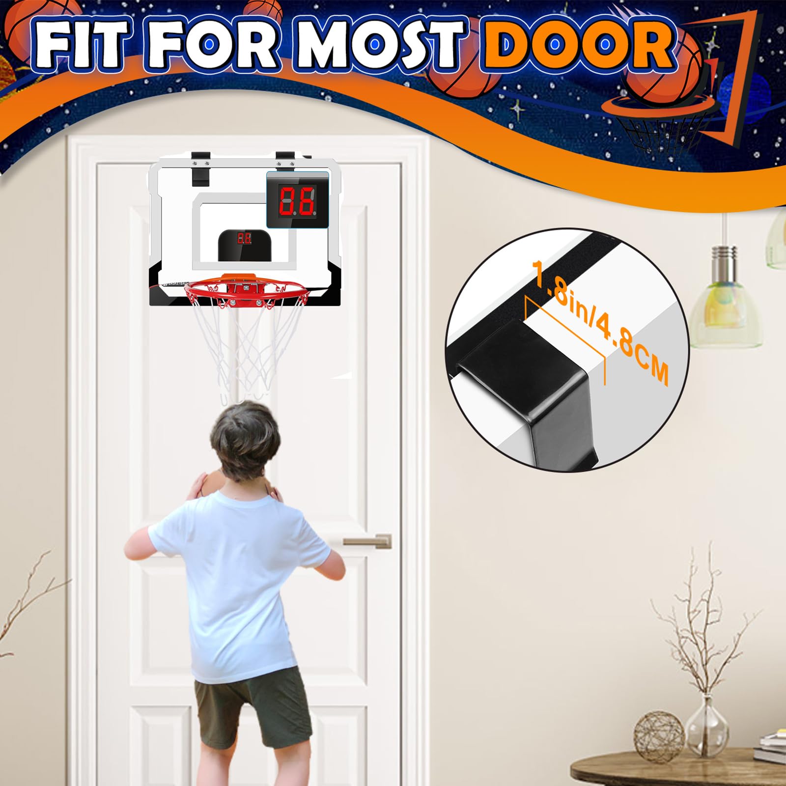 Juego de Soporte de Pared para Colgar sobre la Puerta de Baloncesto con Borde de Metal con Bolas de Baloncesto de Goma de 16 cm, Divertido Juego Deportivo para niños y Adultos