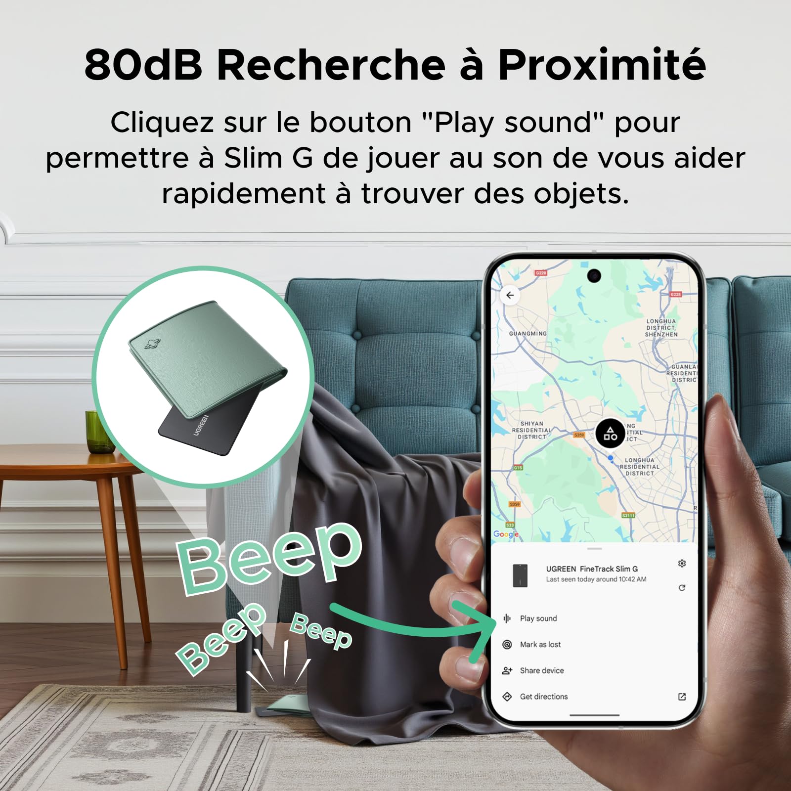 UGREEN FineTrack Slim G Smart Tag Traceur Fonctionne avec Find Hub (Android Uniquement) 5 Ans Batterie Tracker Bluetooth Ultra Fin 1.7mm Étanche IP68 pour Portefeuilles Clés Bagages Valises