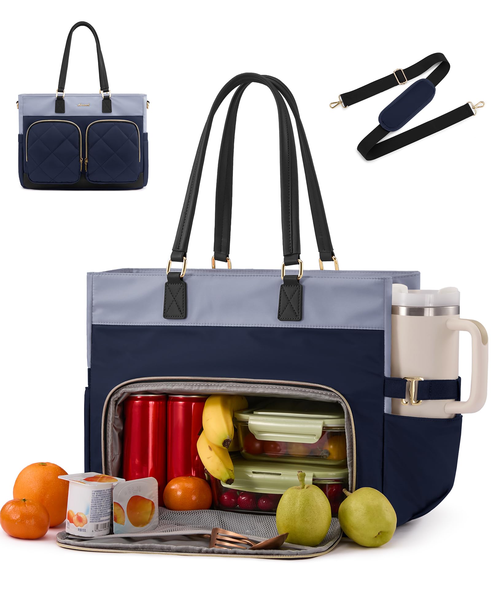 LOVEVOOK Laptop Work Tote Bag with Lunch Compartment &amp; 40oz Cup Holder
