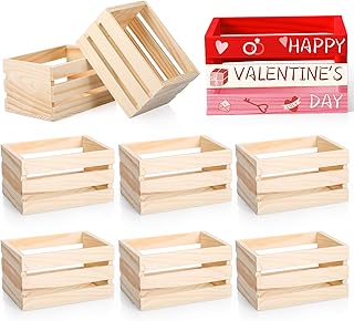Roowest 6 Pcs 12 Pcs 6.5'' Small Wooden Crates for Valentine Crafts Unfinished Wood Crate Basket for Display Home Bathroom Arts Milk Wine Towel Toys