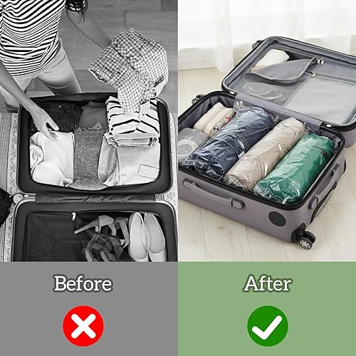 Miniatura 7 de Paquete de 3 bolsas de compresión de viaje de 19.6 x 13.7 pulgadas, bolsas de ahorro de espacio, bolsas enrollables de almacenamiento al vacío para