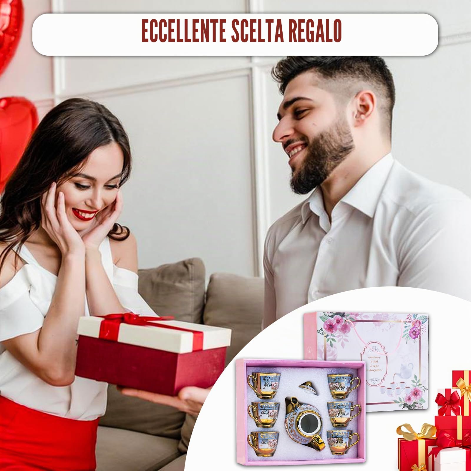 Set da Tè in Ceramica in Stile Europeo, Comprendente 1 Teiera, 6 Tazze da Tè, Set da Tè in Stile Europeo Unico per Gli Amanti Del Tè E Le Famiglie (Stile 3)