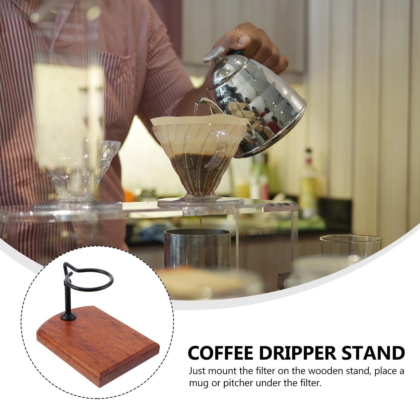 Porte-filtre à Café en Bois, Support Réglable pour Infusion Maison