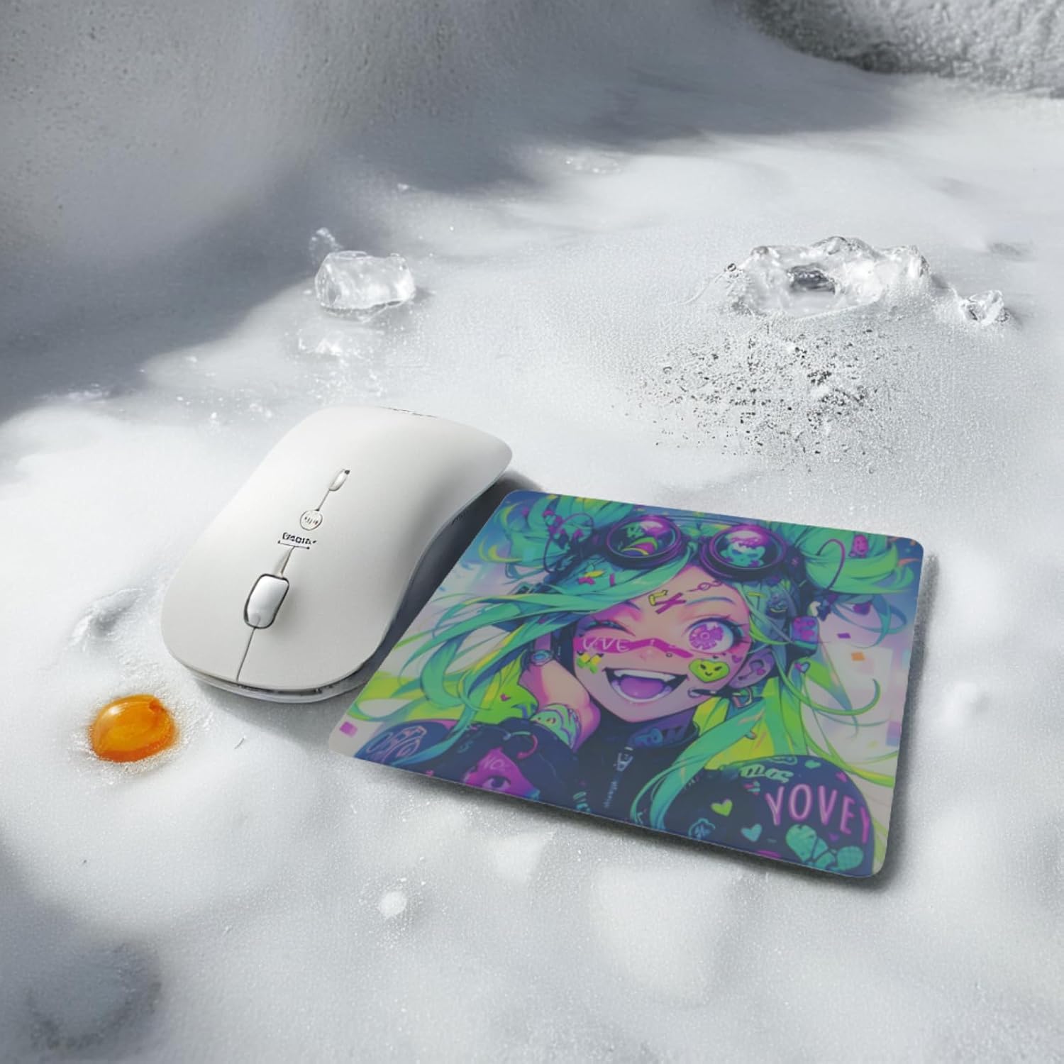 HOUHANG Anime Pattern Electronic Sports Mouse Pad Tempered Glass Surface, (14in*12in) Smooth, Non Slip PU Rubber Back, Stable, is a Wave Mouse pad。 (25881)