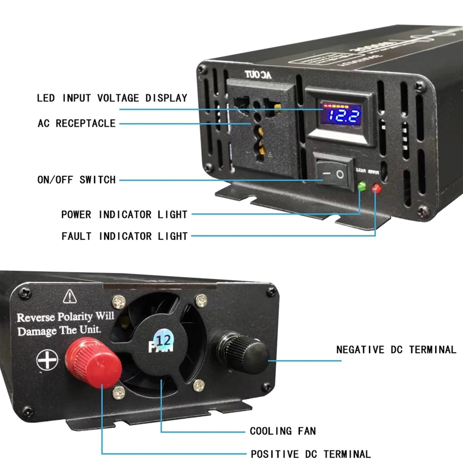 Inversor de Onda sinusoidal Pura 8000W Banco energía portátil Convertidor Solar CC 12 V 24 a CA for automóvil(3500W,12V)