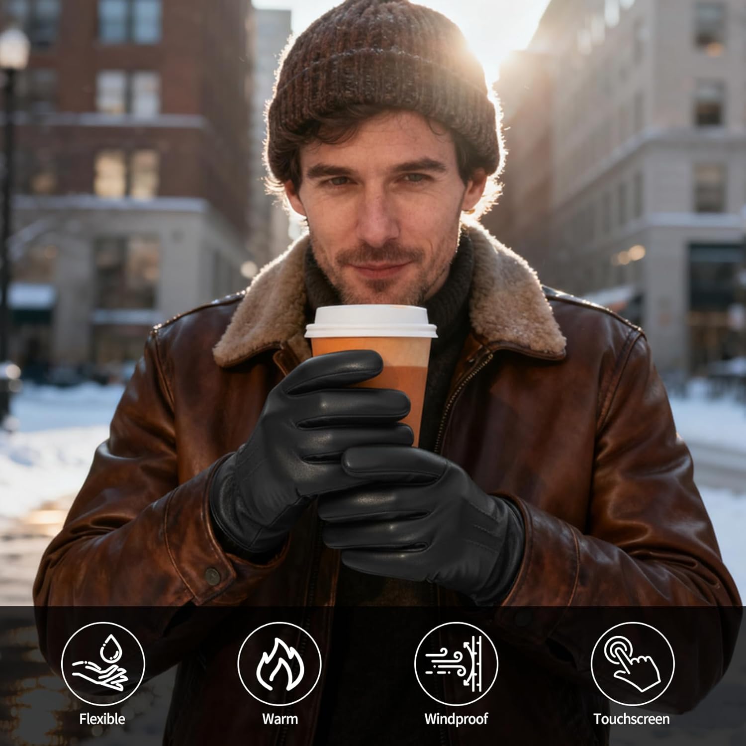 MaxW Men's Sheepskin Leather Gloves for Winter, Touchscreen Warm Gloves for Driving - Image 4