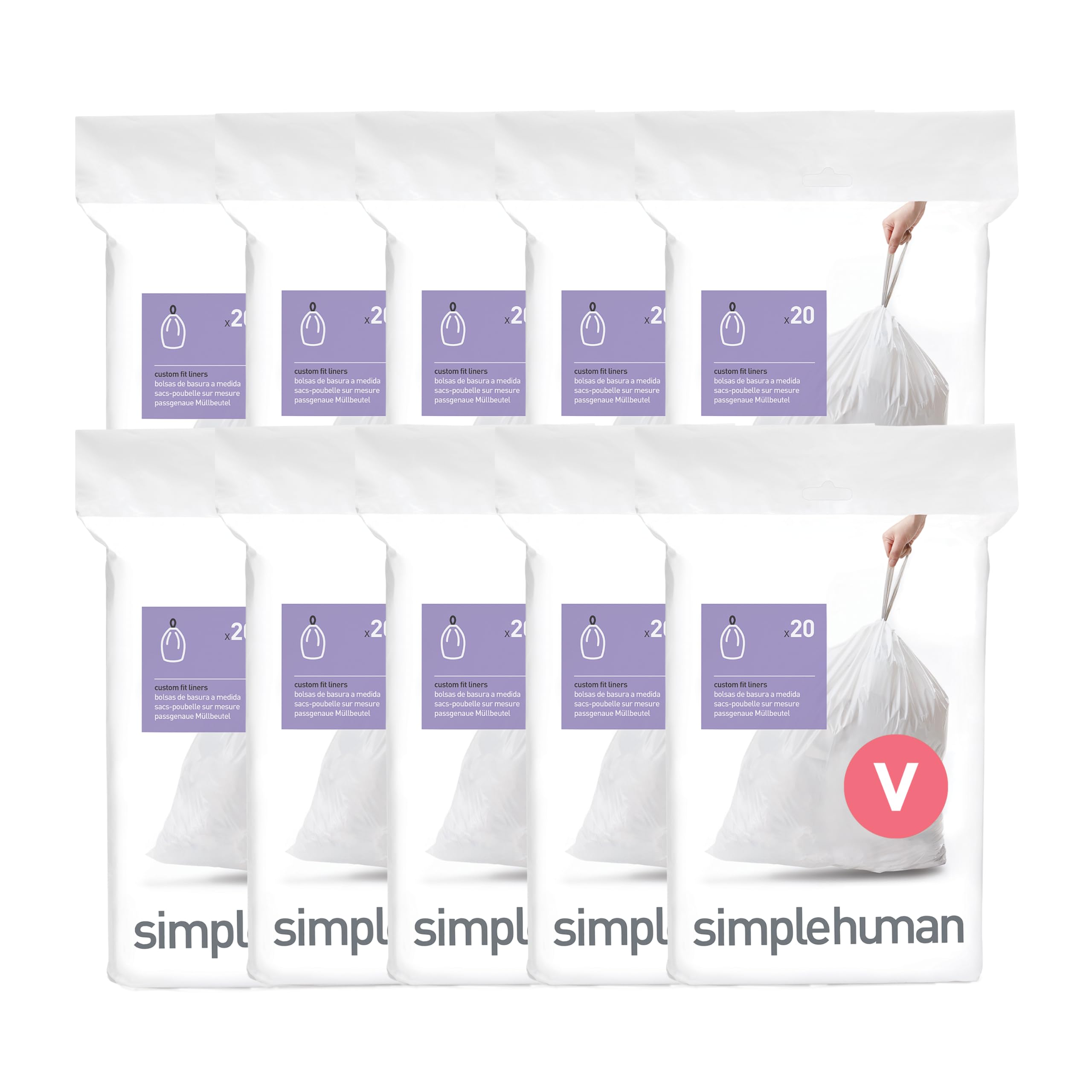 simplehuman Code V 200 Count, Dispenser Pack Custom Fit Liners, Drawstring Trash Bags, 16-18 Liter / 4.2-4.8 Gallon, White-image-26