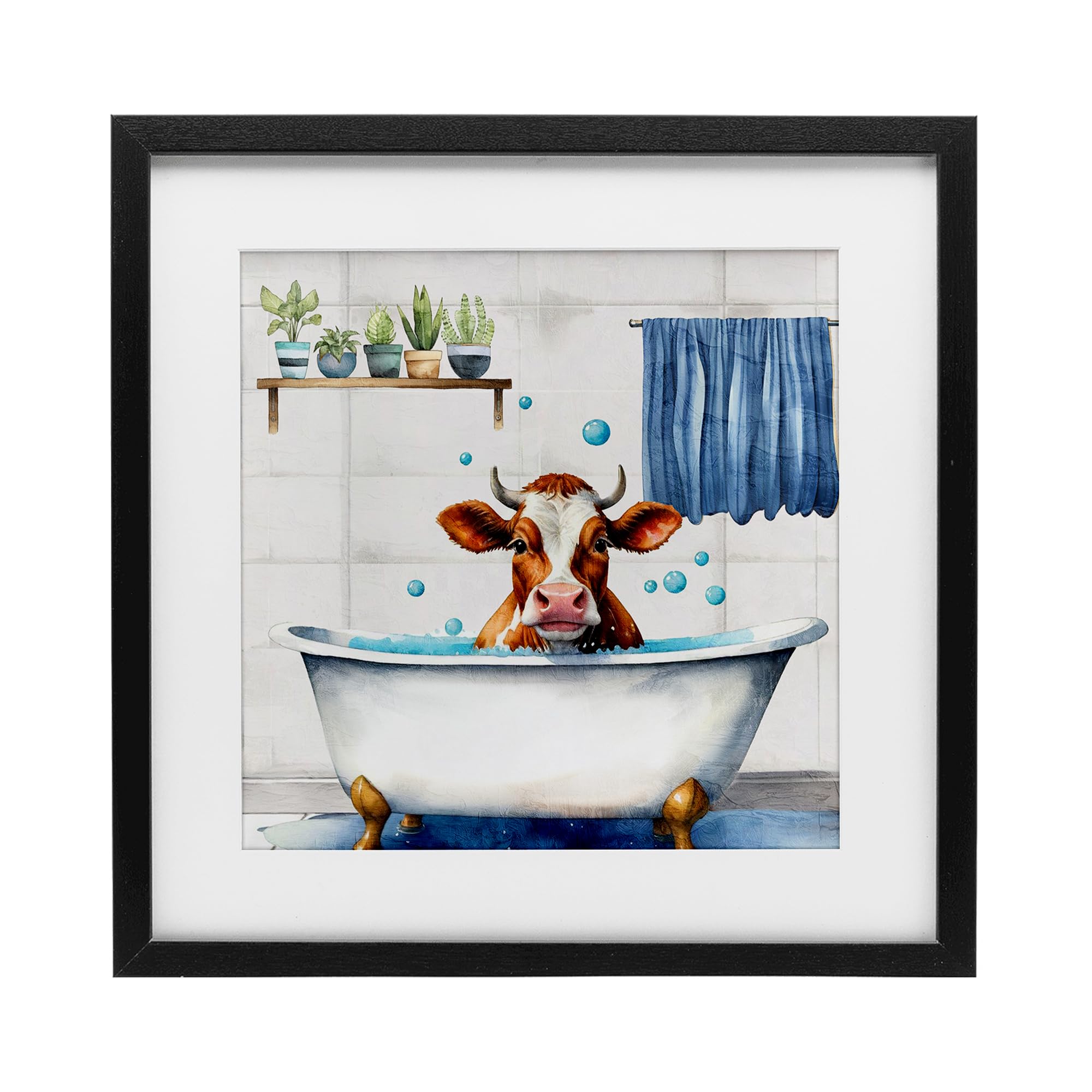 Affiche Cow Bathtub Kim Allen cadre verre déco Stupell 33 cm