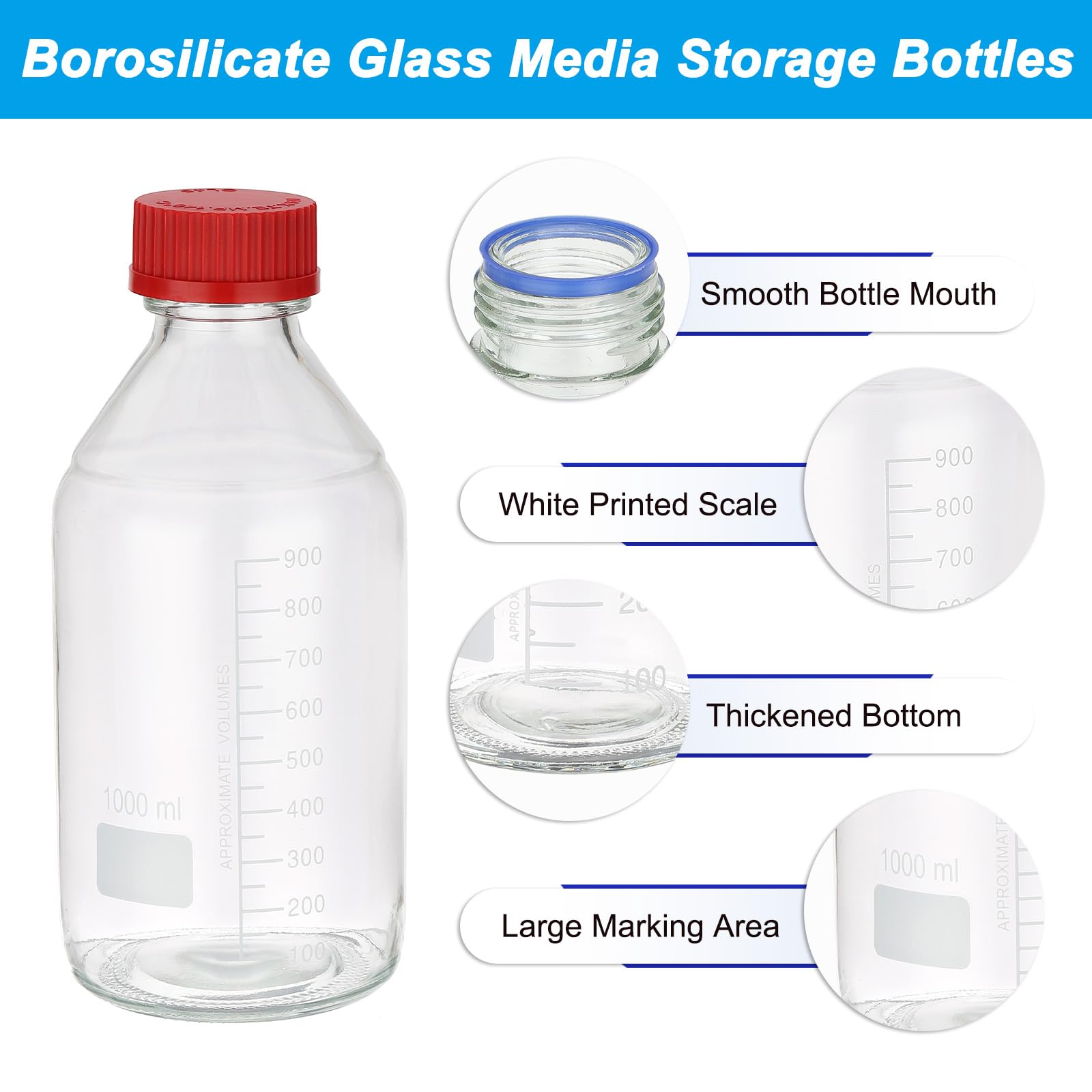 PATIKIL Bottiglie Da Laboratorio Per Reagenti 1000ml Bottiglie Graduate