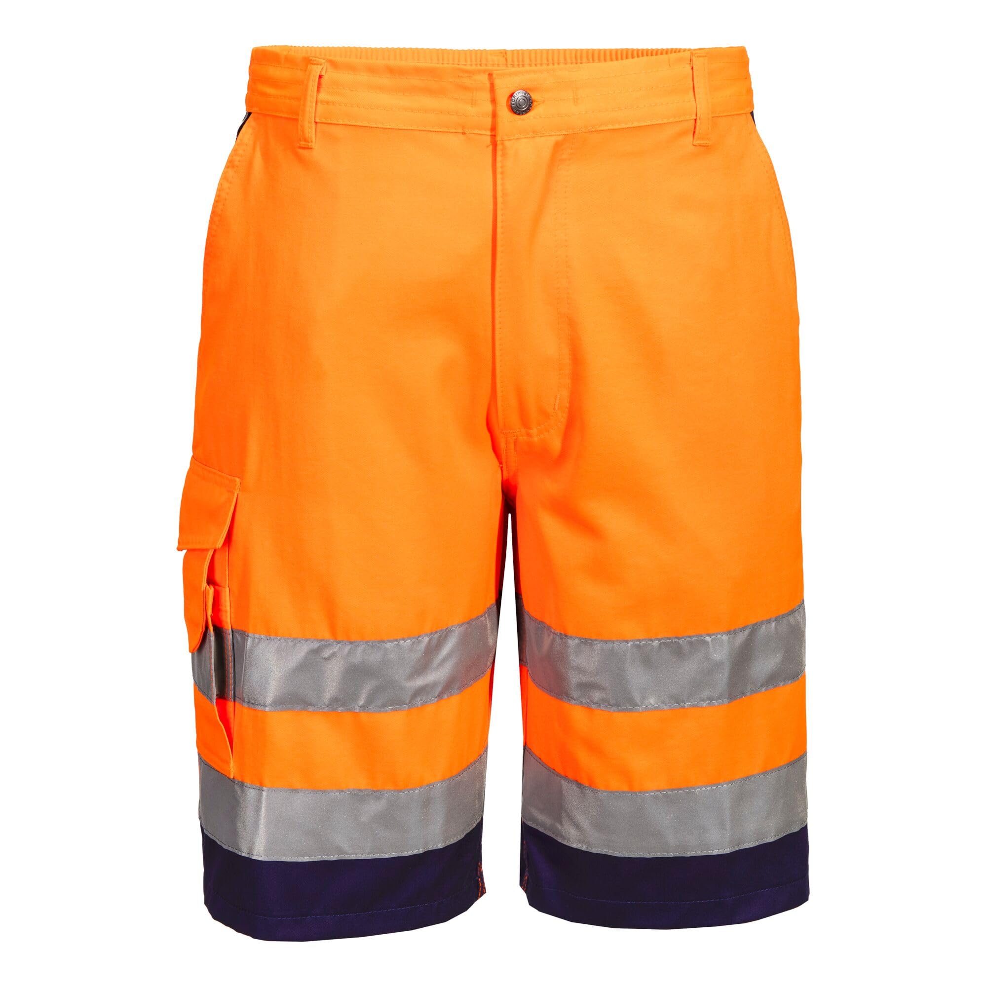 Portwest L043 Hi Vis Lightweight Polycotton Work Shorts With Texpel Stain Resistant Finish, Multiple Cargo Pockets, Elasticated Waist, Reflective Tape And Certified EN ISO 20471 Class 1 Visibility