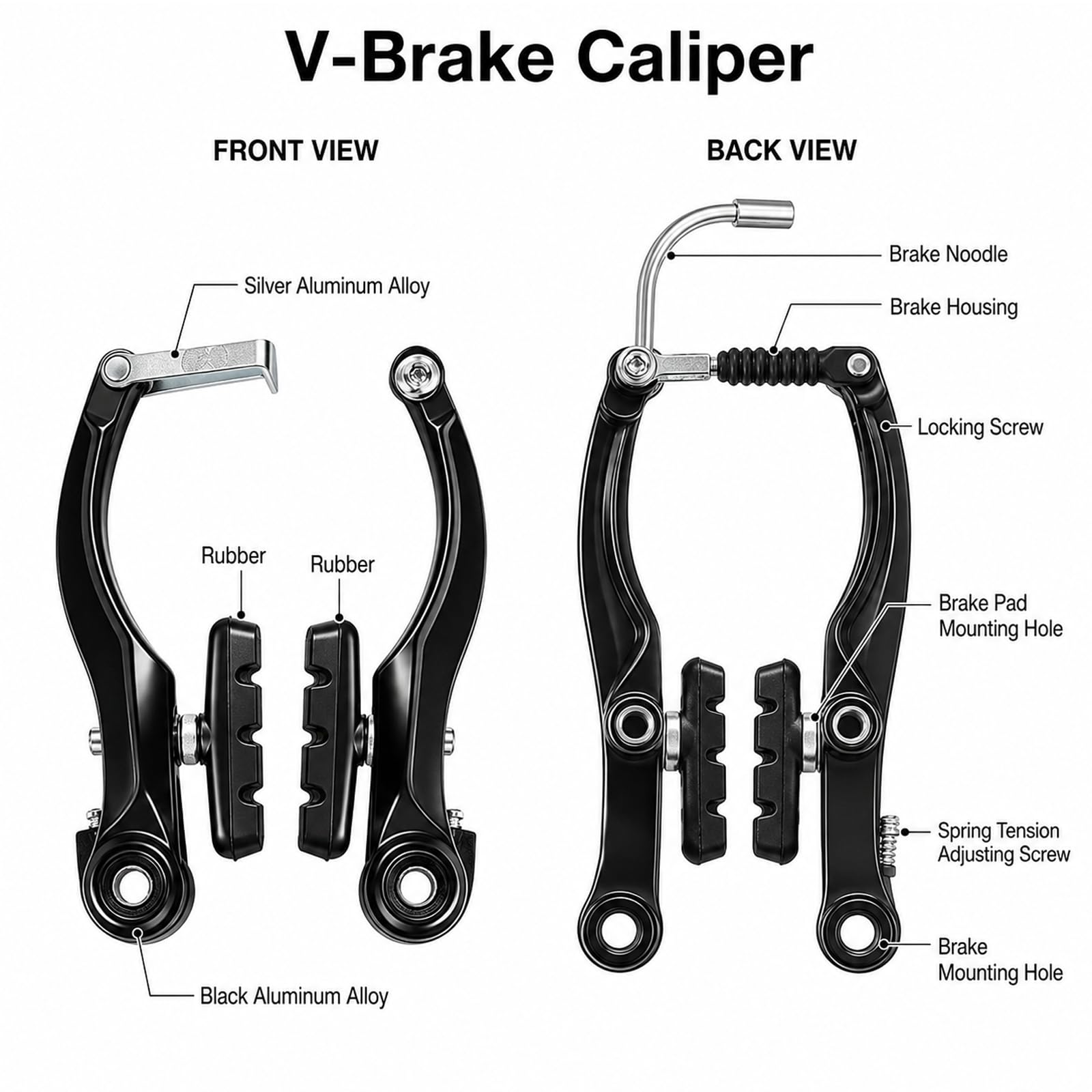 Kit Freni Bici V-Brake Completo con Leve Freno, Cavi Freno Anteriore 75 cm e Posteriore 175 cm, Pattini Freno e Accessori, Set Universale per MTB e Bici da Strada