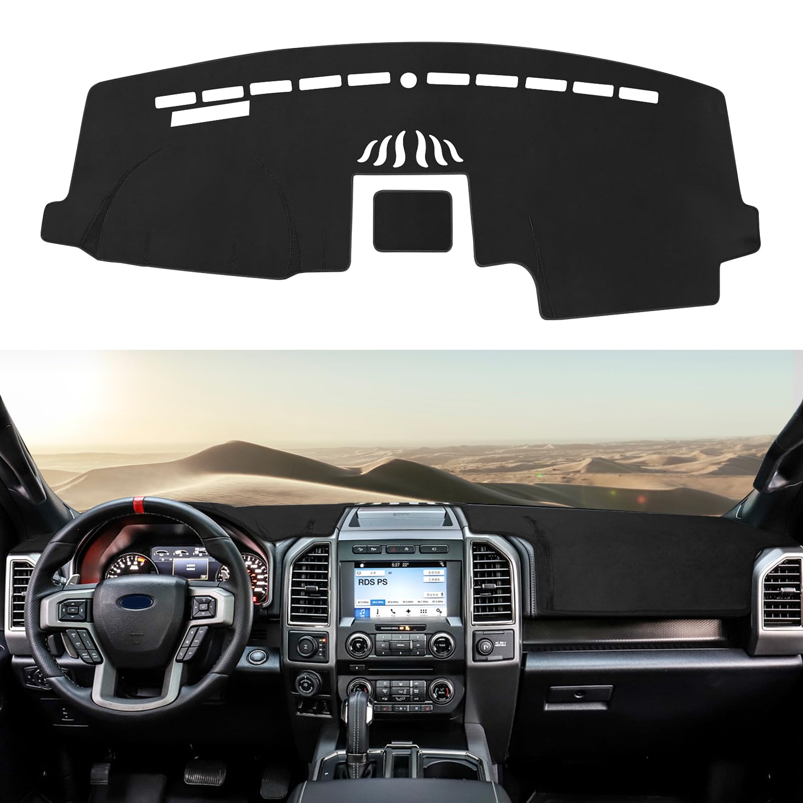 Rilsen Dashboard Cover Mat Custom Fit for 2015-2020 Ford F150 Dash Cover Nonslip Dash Mat Protector Sunshade No Glare Black