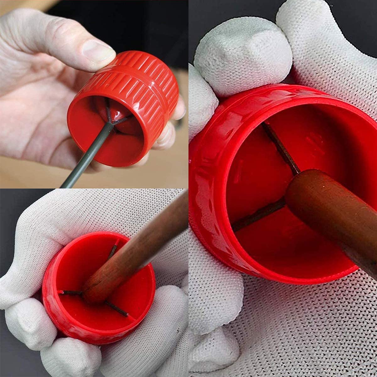 Outil D'ébavurage 4 En 1 Pour Tuyaux Et Bornes De Batterie - Deux Trous De Taille, Brosses Acier, Noir/rouge