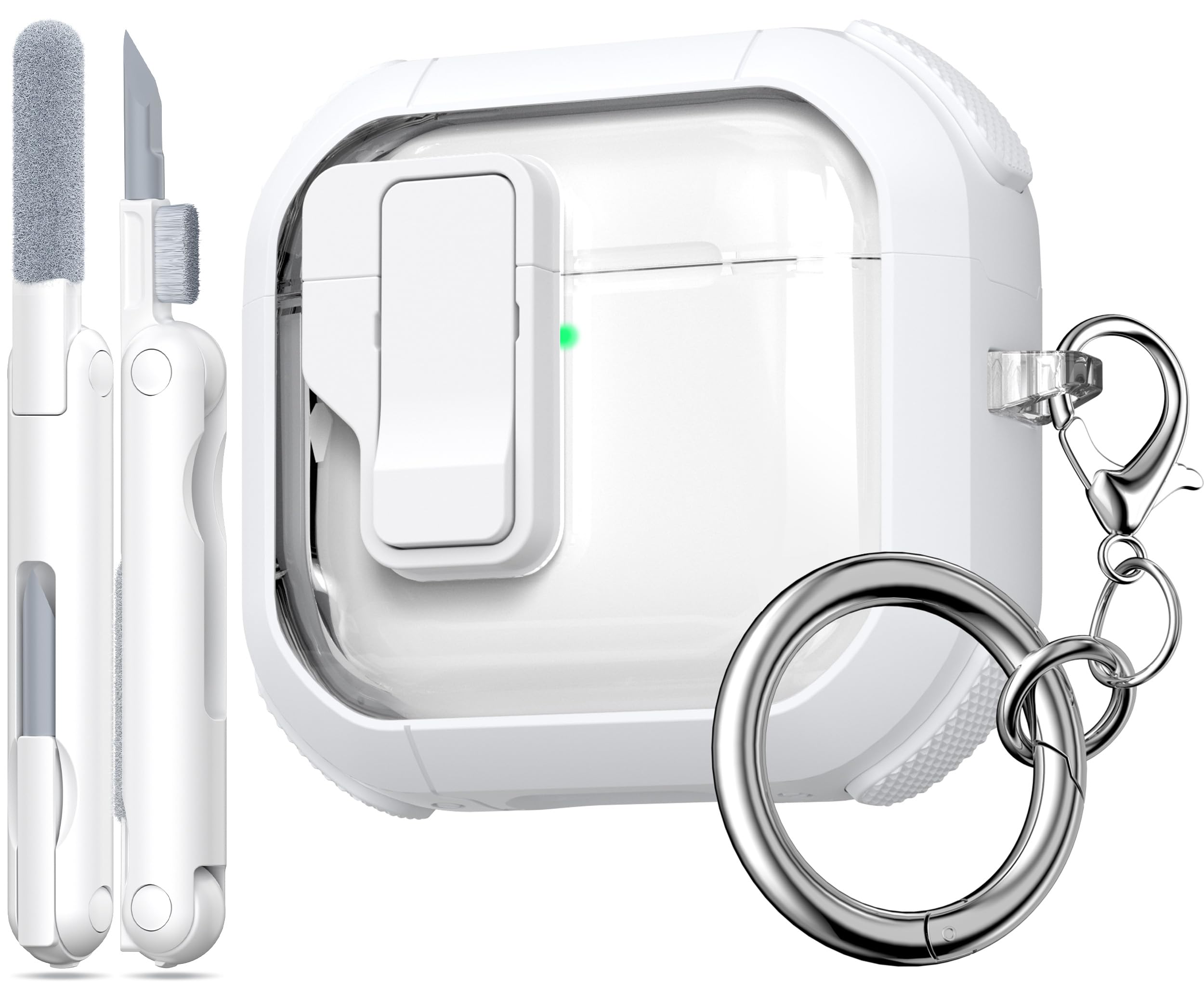 MHYALUDO for AirPods 4th Generation Case Cover, Transparent Design with Automatic Pop-Up Lid, Includes Cleaning Tool, Durable and Shockproof for