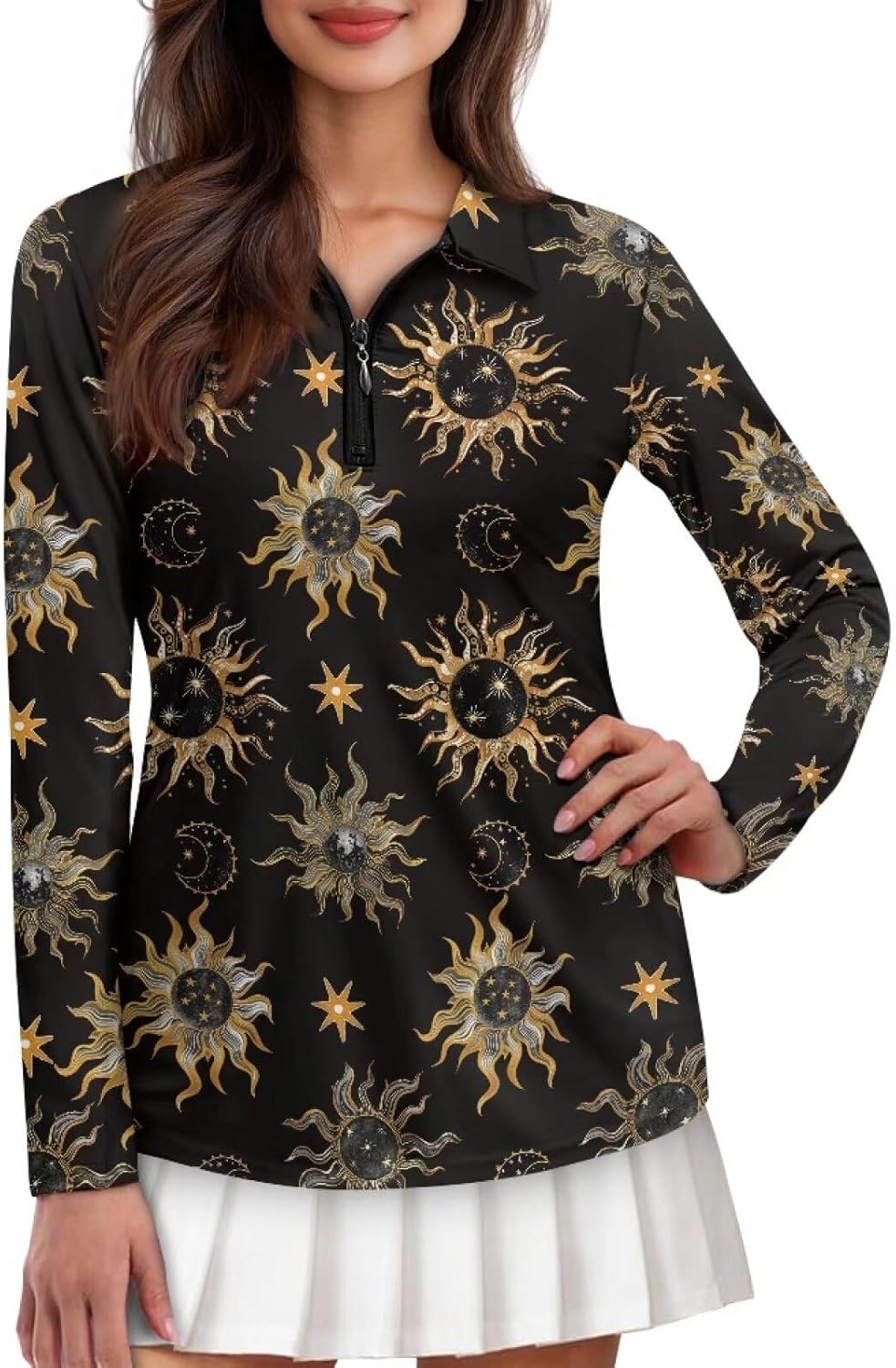 Womens Golf Polo Shirts 1/4 Zip Up Long Sleeve Collared Polo Shirts for Women Casual Size XS-2XL