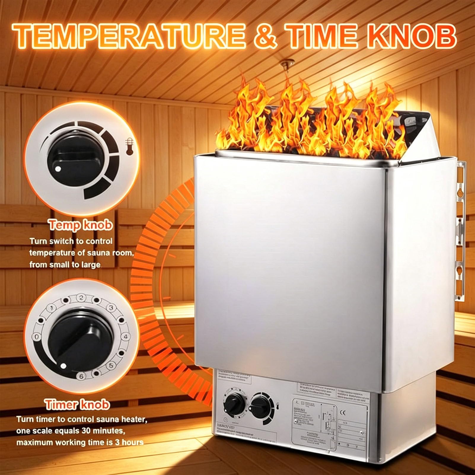 Riscaldatore Elettrico per Sauna, Stufa a Vapore in Acciaio Inox, riscaldatore per Sauna secca, Temperatura Regolabile e Timer di 3 Ore, Stufa per Bagno Turco per casa e Spa 110V-6KW