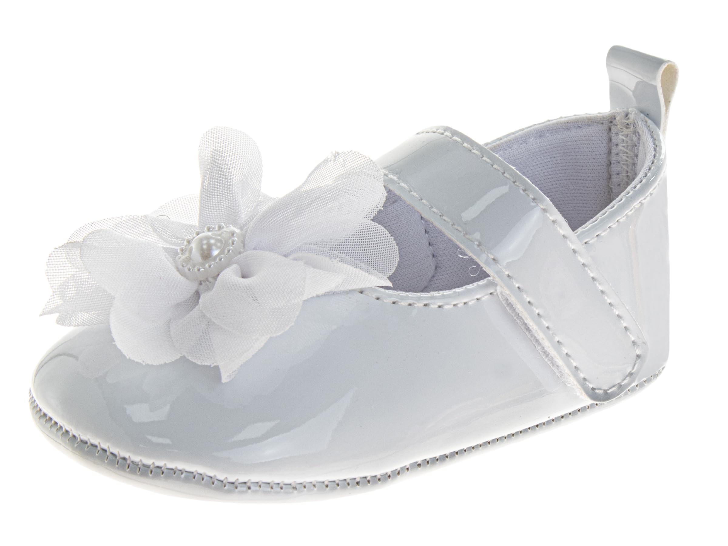 Josmo Baby Girl Dress Soft Sole Flats Crib Shoes Bowknot & Floral Design for Newborn & First Walker Sandals, White Flower, 3 Infant