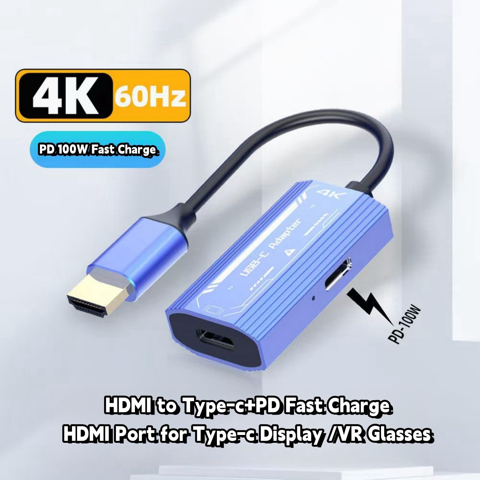 Adapter HDMI na USB C 4K przy 60 Hz, okulary AR kompatybilne z portem XREAL/VITURE/RayNeo/Rokid PD, adapter Plug & Play HDMI na typ C, przenośny monitor z PS4, PS5, Xbox, Switch, laptopa