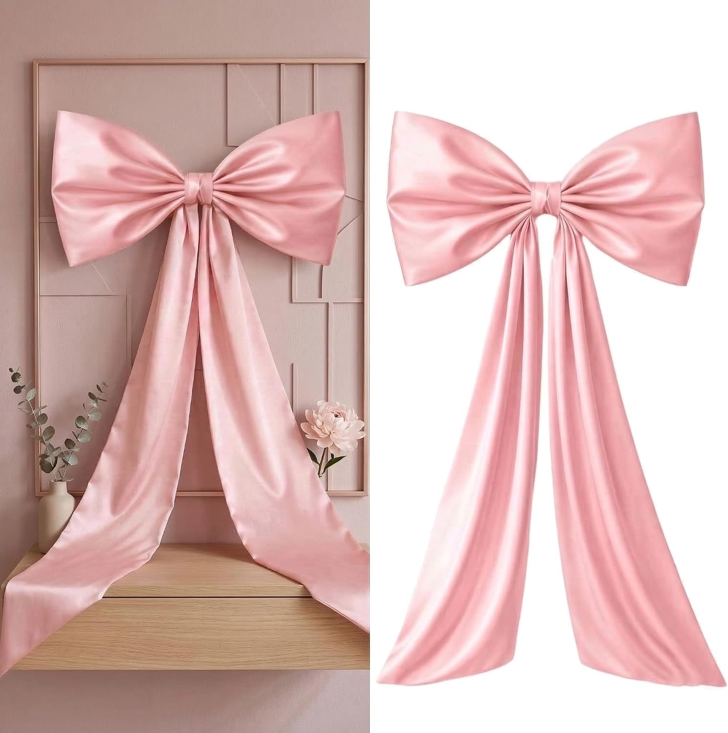 2 Pack Giant Pink Bow Decor, 24 x 36 Inch Oversized Ribbon for Coquette Room Decor, Aesthetic Wall Hanging for Birthday Party Backdrop, Wedding, Bridal Shower & Baby Nursery