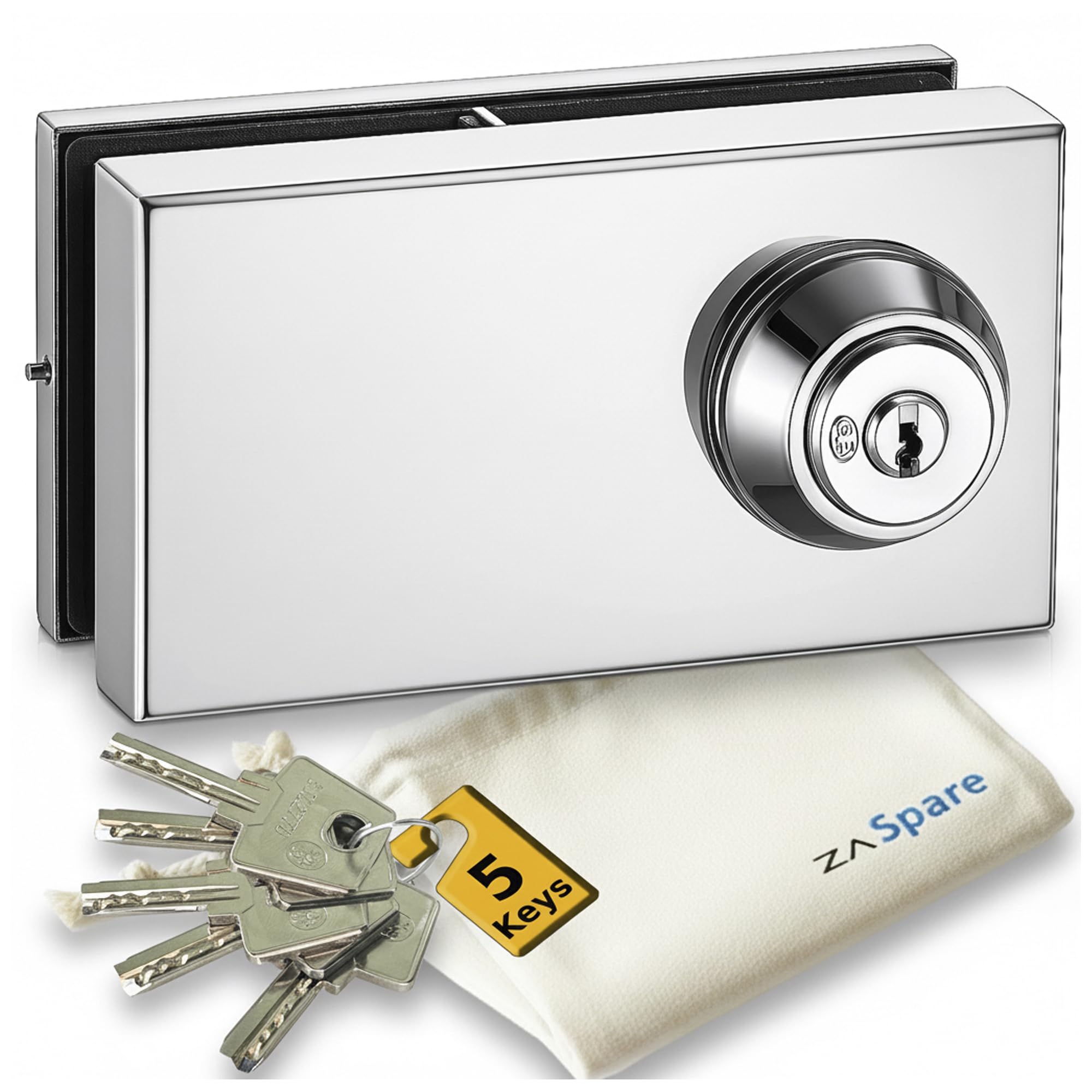 Cerradura para Puerta de Cristal sin Perforación en Acero Inoxidable AISI 304, Alta Seguridad con 5 Llaves, Ideal Oficinas y Locales Profesionales, Compatible con Puertas de Cristal de 10 mm.