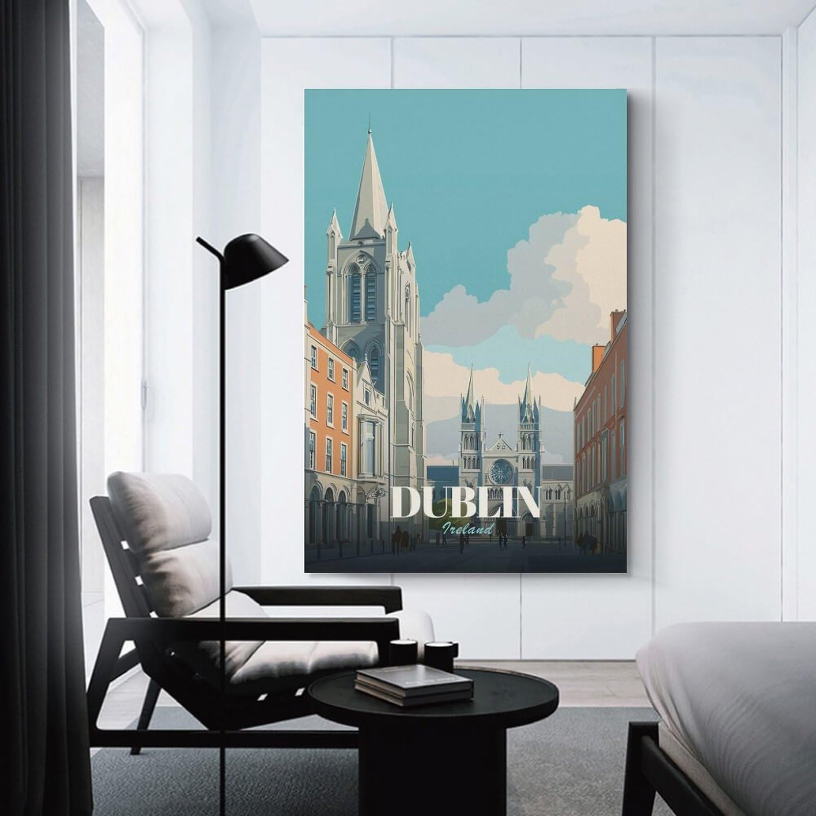 Junmoney Decorative Wall Artwork Dublin Ireland Cityscape Travel, 24x36inch(60x90cm), for Calm Bedrooms, Home Corners Or Flats, An Easy Wall Refresh for Bedrooms