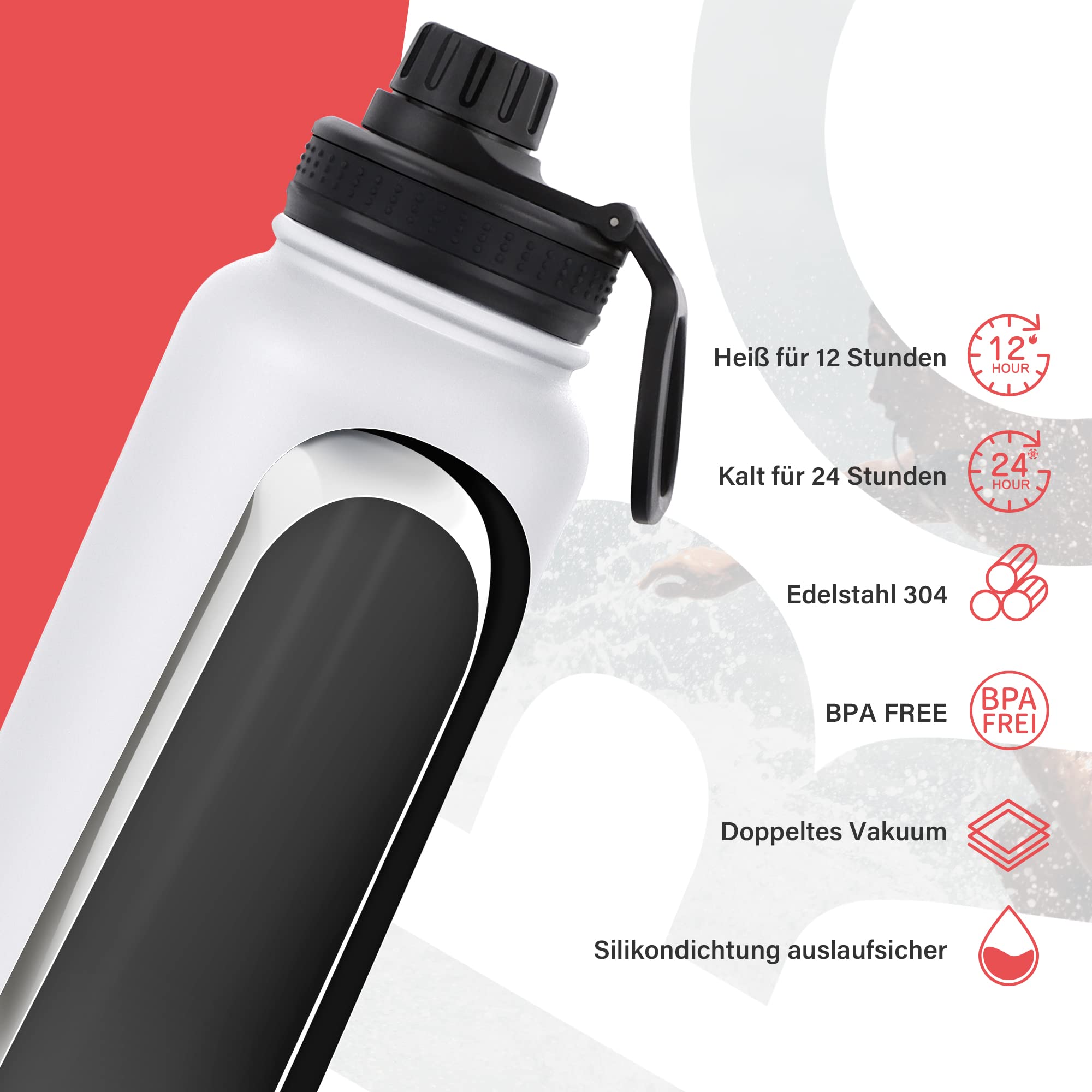 TITIROBA Borraccia Termica Acciaio Inox 600/1000ml – Thermos A Prova Di Perdite, 24h Freddo, 12h Caldo, Per Sport E Scuola, Grigio