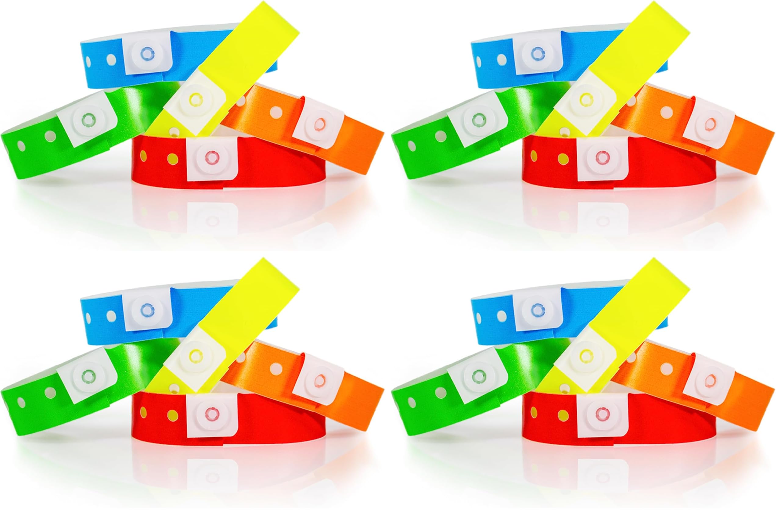 500 WristCo Variety Pack Plastic Wristbands for Events – Extended Wear, Secure Snap Prevents Reuse – Premium-Grade Bracelets for Hospital &amp; Medical ID, Party &amp; VIP Identification (Pack of 4)