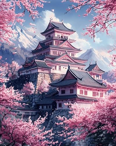 AxiangziK 11CT Printed Cross Stitch Kits,Himeji Castle, Japan Stamped Embroidery Kits with Instruction Wall Hanging for Needlepoint Adults Wall Art Decoration 12x16in