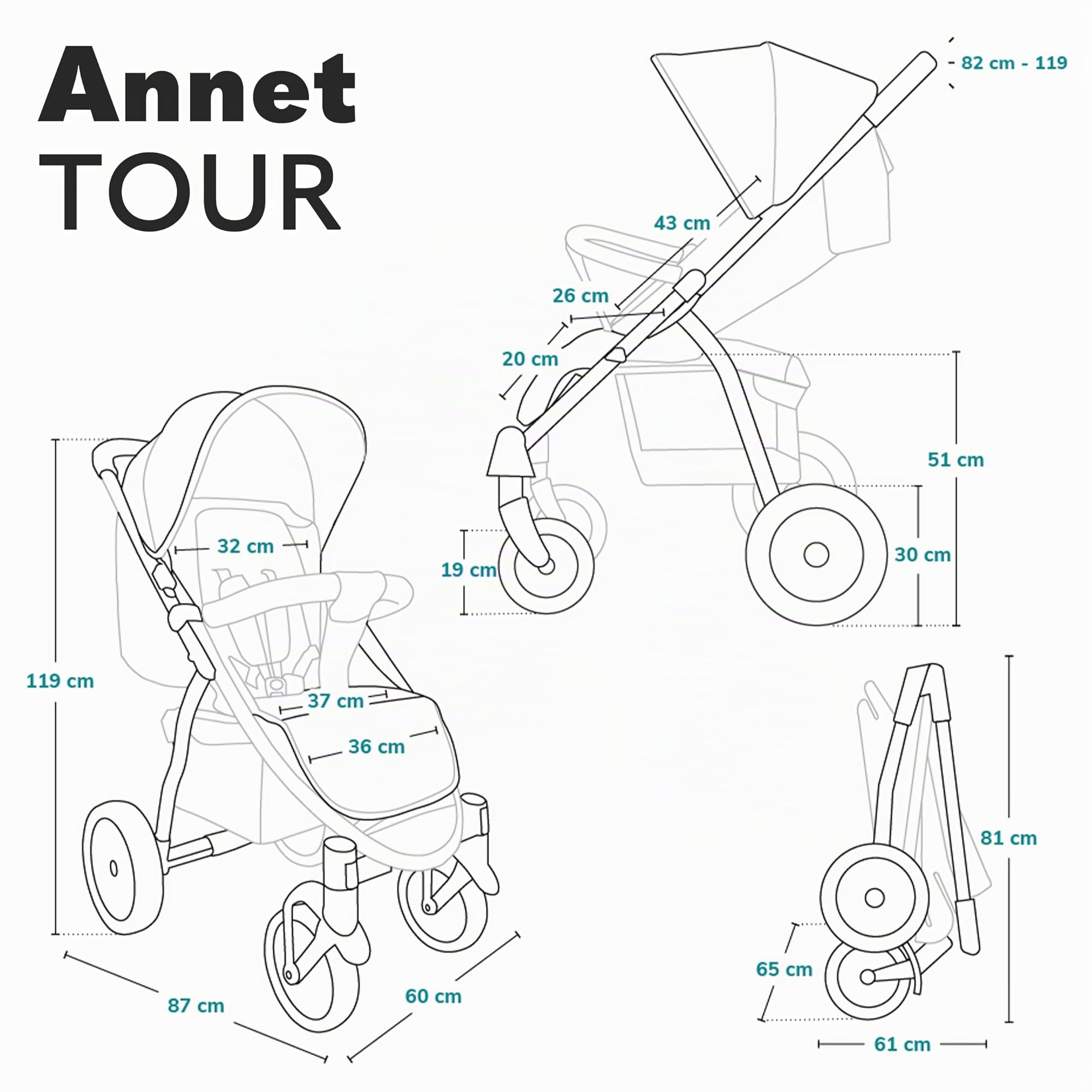 LIONELO Annet Tour Silla de paseo, bebe carro, hasta 22 kg, ajuste del respaldo a la posición tumbada, ruedas sin mantenimiento, capota impermeable XXL, cinturones de 5 puntos (dreamin)
