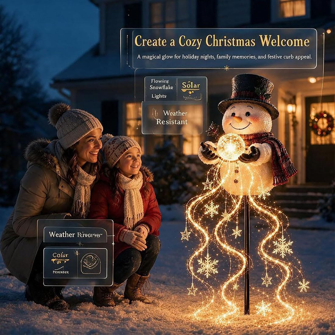 Snowman Magic Fountain-Flowing Snowflake LED Christmas Garden Light (#A)