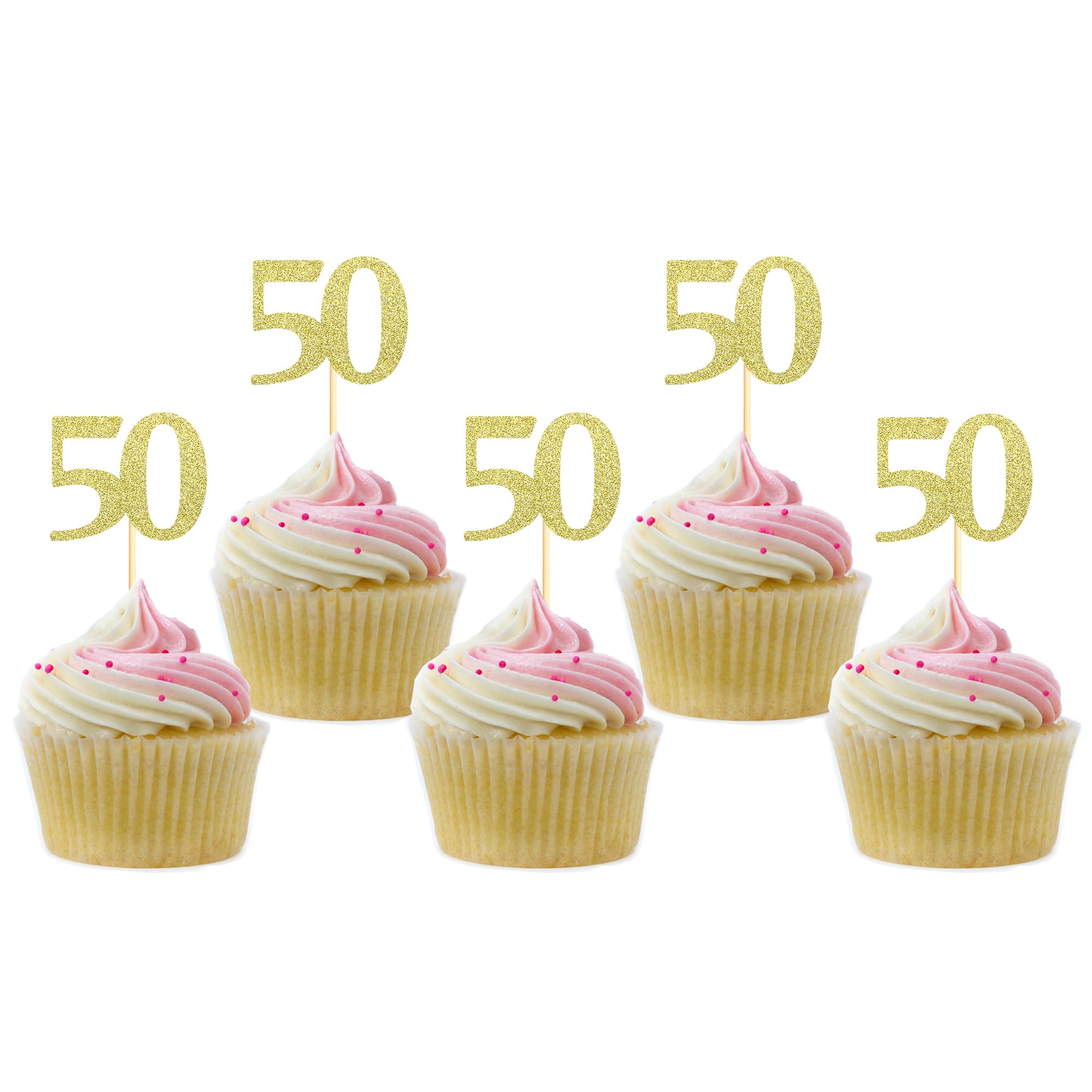 Sotpot 30PCS Gold Glitter 50th Birthday Cupcake Toppers Cheers to 50 Years Cupcake Picks for 50th Birthday Anniversary Party Decorations