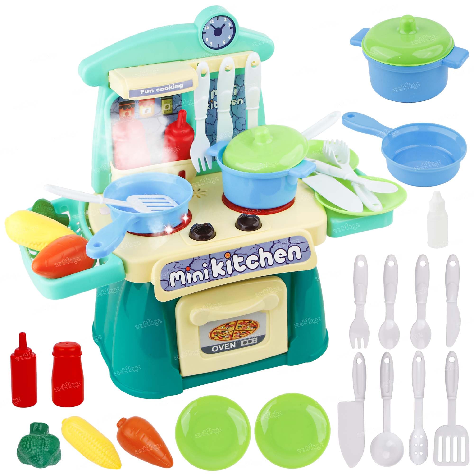 Zest 4 Toyz Kitchen Set for Kids with Lightning Sound and Steam Effects Pretend Play Battery Operated Mini Cooking Set for Boys and Girls Multicolor (Pack of 26 Pieces)