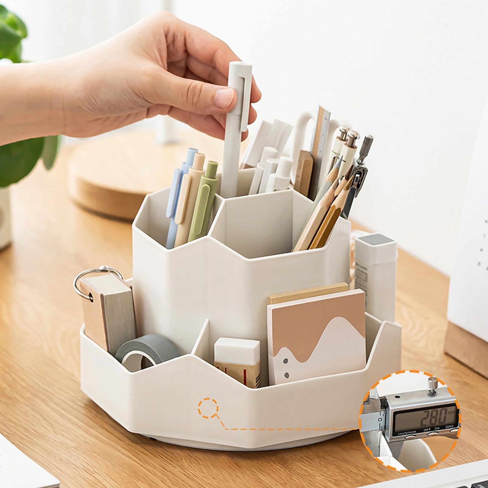maxant Rotating Pen Holder, Stationery Supply Organiser, 360 Degree Rotating Pen Holder For Desk Tidy, 9 Compartments Pencil Pots, Desktop Storage Organizer for Home And Office Supplies (White) - Image 3