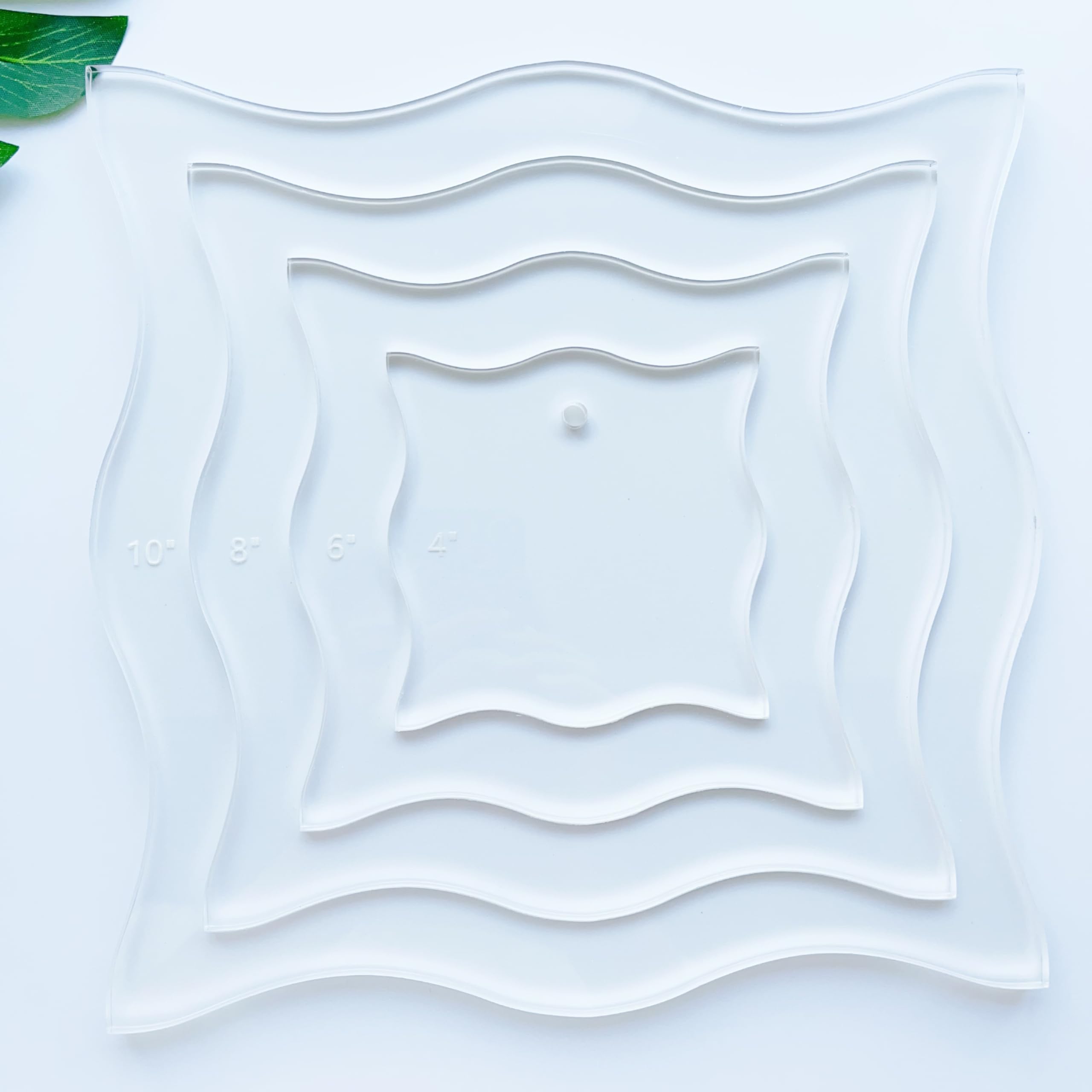 Clear Acrylic Quilting Ruler Set, 4 Pieces Nested Wavy Square Templates, 4, 6, 8, 10 inches, for Patchwork, Sewing Crafts