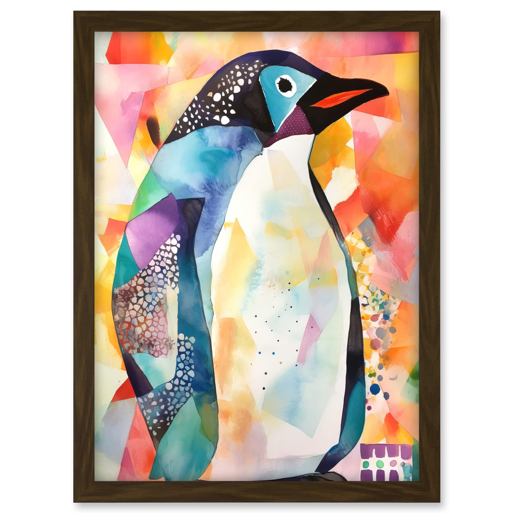 Artery8 Polygon Colour Penguin Folk Art Artwork Framed A3 Wall Art Print
