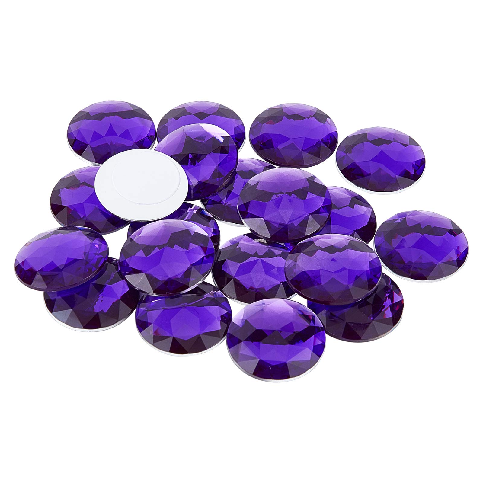 FINGERINSPIRE 50Pcs 30mm Flat Back Round Acrylic Rhinestone Self-Adhesive Plastic Circle Gems Stick On Jewels(Purple) for Costume Making Cosplay