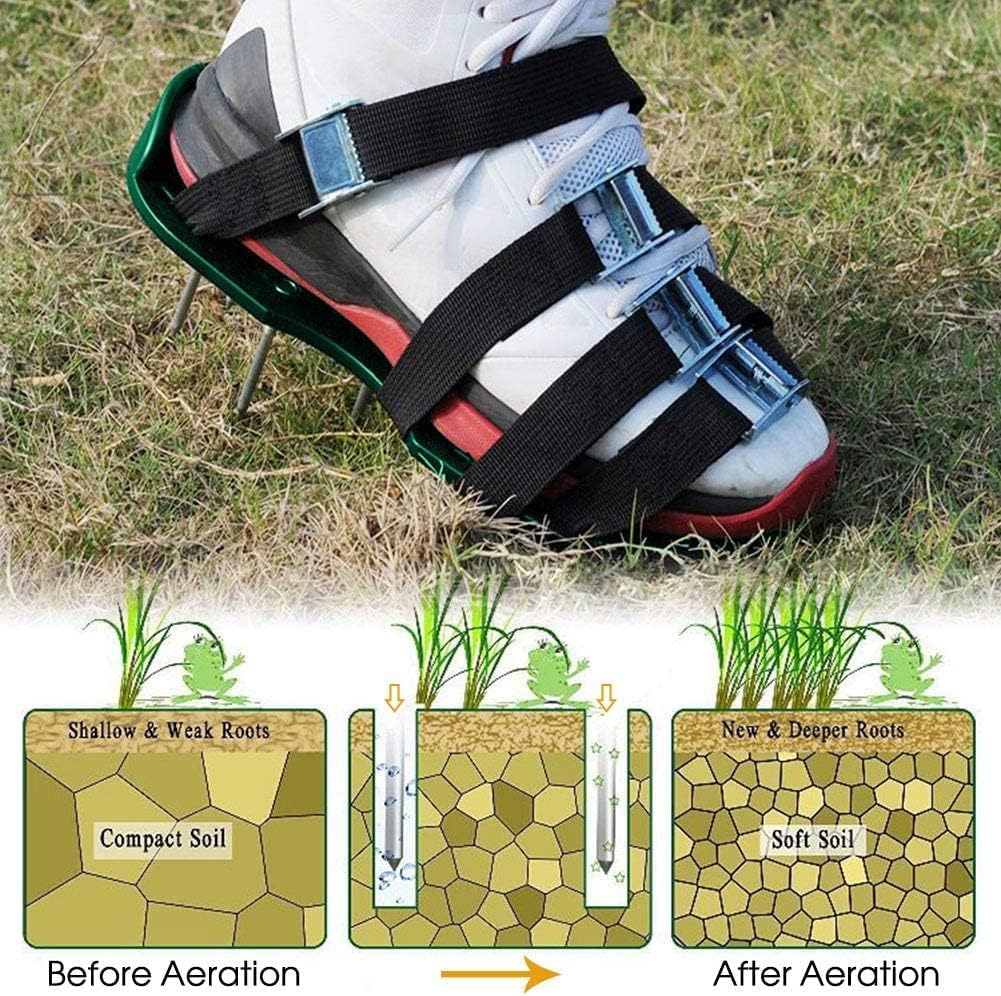AIQII Lawn Aerator Lawn Aerator Nail Shoes with 4 Adjustable Straps and Metal Scarifier for Lawn Aerator Garden Shoes - Image 4