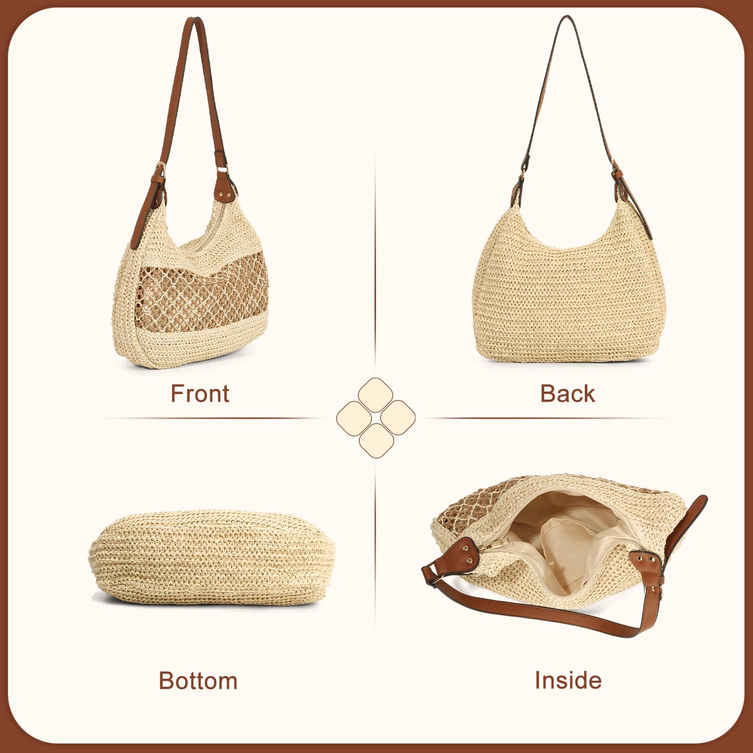 LHHMZ Sac à bandoulière en paille tissée pour femmes, Fourre-tout de plage tissé, Sac à main de plage pour voyage d'été 2025