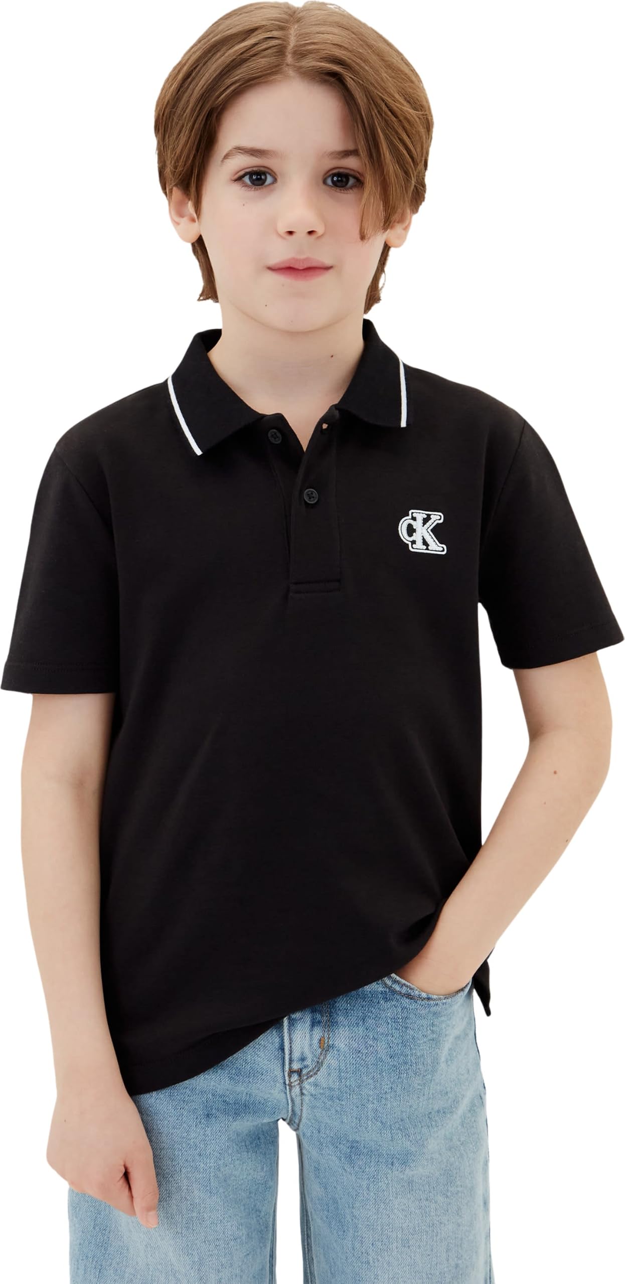 Calvin Klein Polo CK Monogram SS LVCKTJB14B S/S para niño, Color Negro (Pvh Black), 6 años