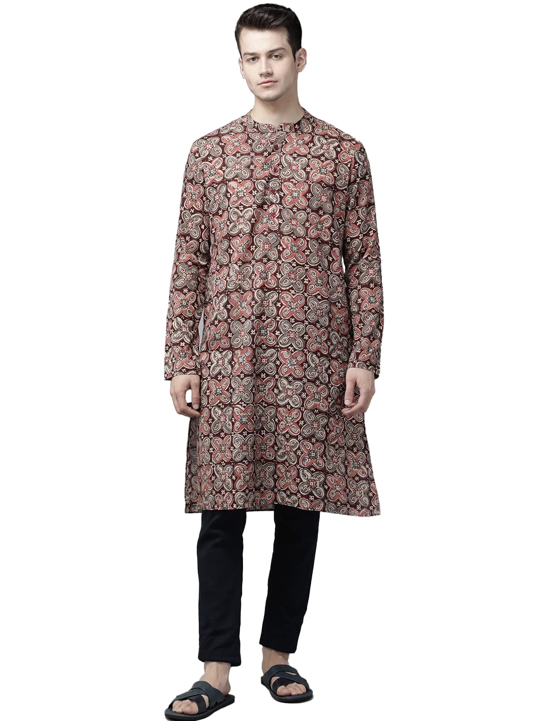 See Designs Maroon and Beige Kalamkari Print Straight Kurta Long Sleeves See Designs Maroon and Beige Kalamkari Print Straight Kurta Long Sleeves